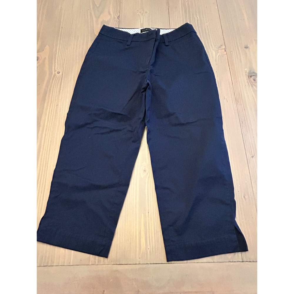 D5 Talbots Perfect Skimmer Navy Blue Cropped Pants Womens‎ 2P Petite Side Slit